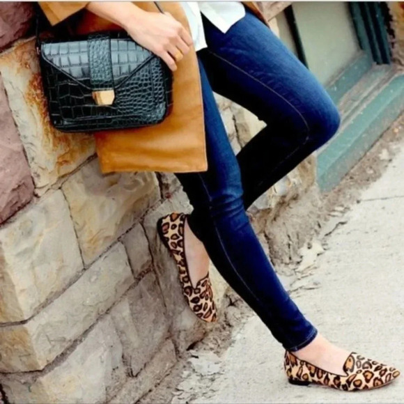 J.crew Addie Leopard Print Loafer Leather Calf Hair Smocking Shoes - Picture 2 of 11